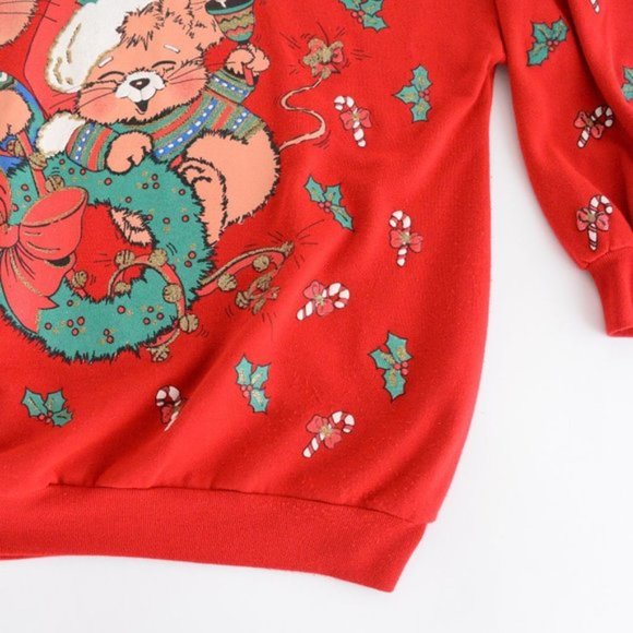 Vintage Ugly Christmas Nutcracker Red Holiday Puff Paint Cat Sweater - Picture 7 of 10